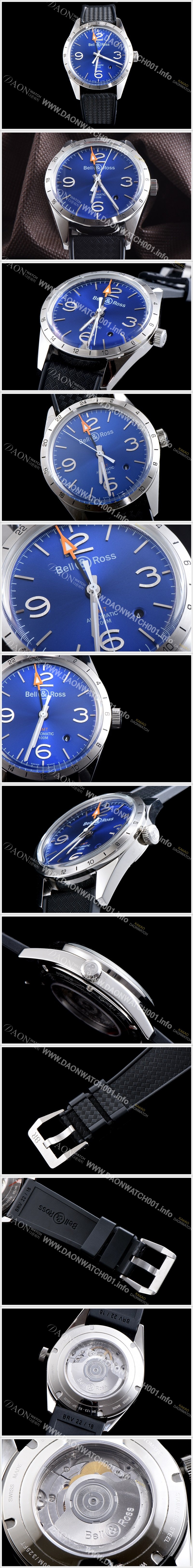 홍콩명품 [벨엔로즈] 남성용 빈티지 BRV123-BL-GMT/SRB GMT 신형 모델 블루 다이얼 스위스 ETA 2836-2오토매틱 무브먼트 BEL4235