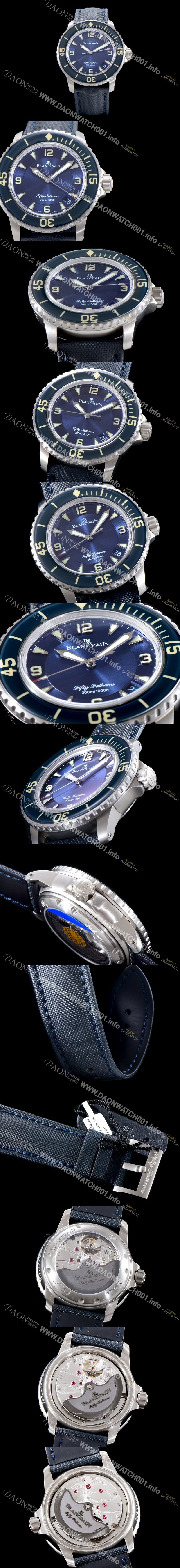 홍콩명품 [블랑팡] 남성용 피프티 패덤스 5015-12B40-O52A 아이코닉 다이버 워치 블루 다이얼 스위스 ETA 2836-2오토매틱 무브먼트 BLA4211