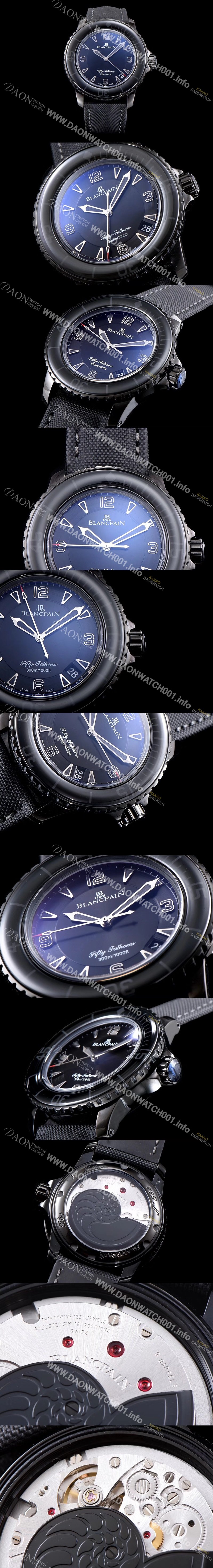 홍콩명품 [블랑팡] 남성용 피프티 패던스 다이버 올블랙 에디션 수제공정형 무브먼트 BLA4213