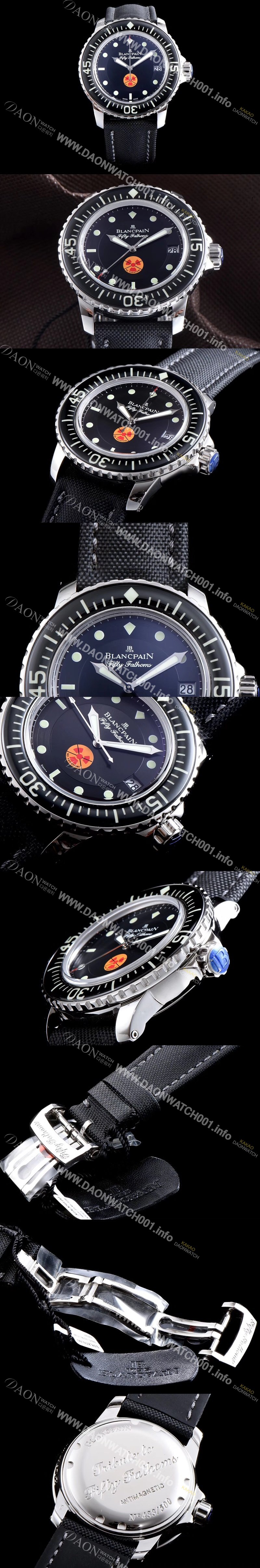 홍콩명품 [블랑팡] 남성용 피프티 패덤스 5015B-1130-52 스포츠 다이버 워치 블랙 다이얼 스위스 ETA 2836 A2오토매틱 무브먼트 BLA4201