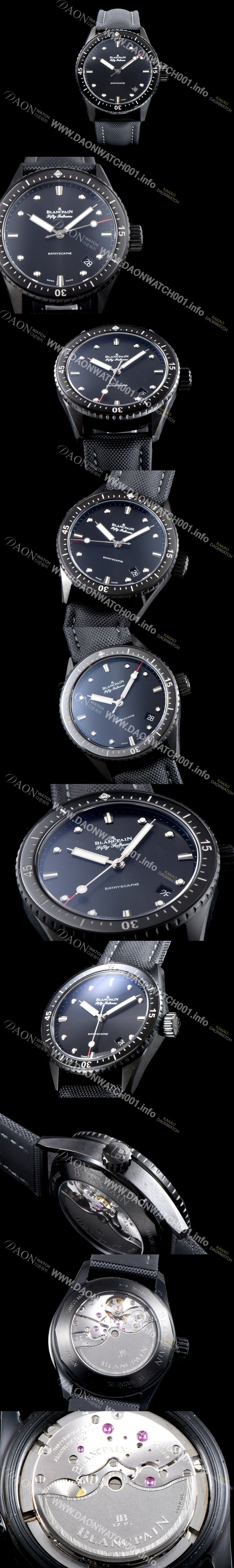 홍콩명품 [블랑팡] 남성용 피프티 패덤스 5000-0130-B52 A 바티스카프 칼리버1315 다이버 워치 블랙 다이얼 오토매틱 무브먼트 BLA4234