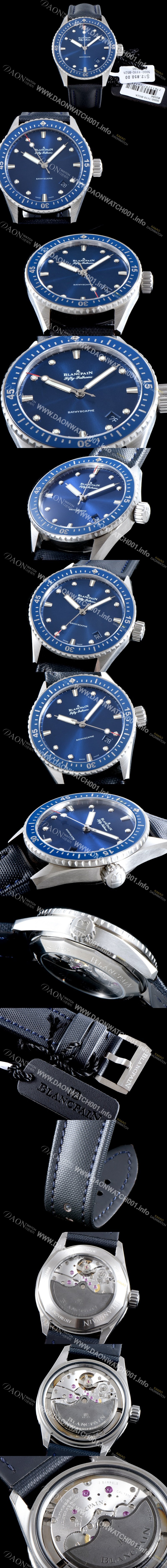 홍콩명품 [블랑팡] 남성용 피프티 패덤스 5100-1140-O52A 바티스카프 칼리버1315 다이버 워치 블루 다이얼 오토매틱 무브먼트 BLA4230