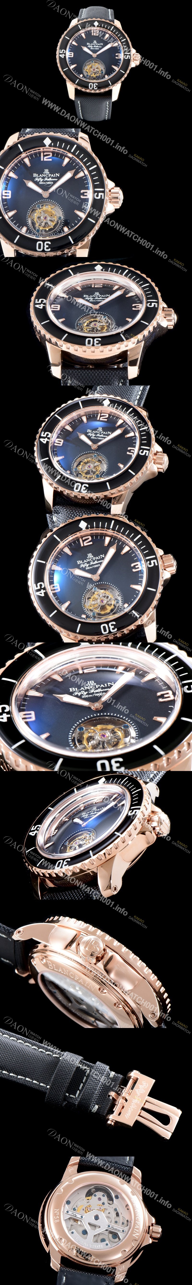 홍콩명품 [블랑팡] 남성용 피프티 패던스 스켈레톤 뚜르비용!! 고급스러운 18k로즈골드 케이스 블랙&스켈레톤 다이얼 아시안 투어빌론 탑재 무브먼 BLA4250