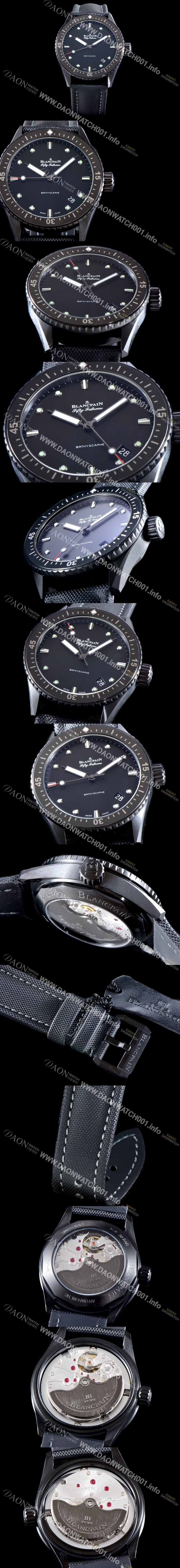 홍콩명품 [블랑팡] 남성용 VIP타입 최고의 퀄리티 피프티 패덤스 5000-0130-B52 A ZF 바티스카프 리얼 세라믹 베젤 UP!! 칼리버1315 다이버 워치 블랙 다이얼 오토매틱 무브먼트 BLA4232