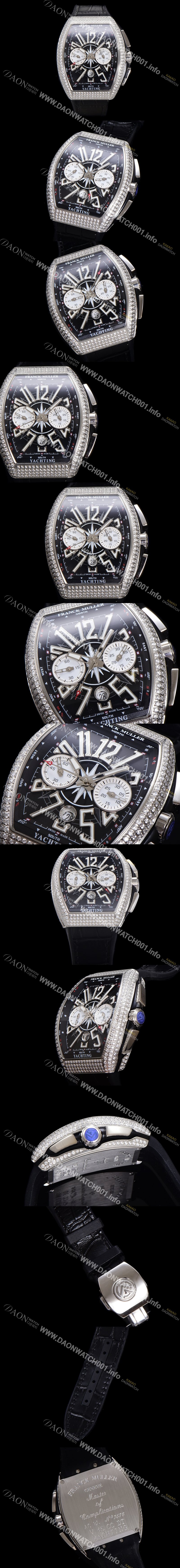 홍콩명품 [프랭크뮬러] 남성용 뱅가드 다이아셋팅 오토매틱 크로노그래프 7750 타입 44mm 가죽줄 블랙 다이얼 fra8244