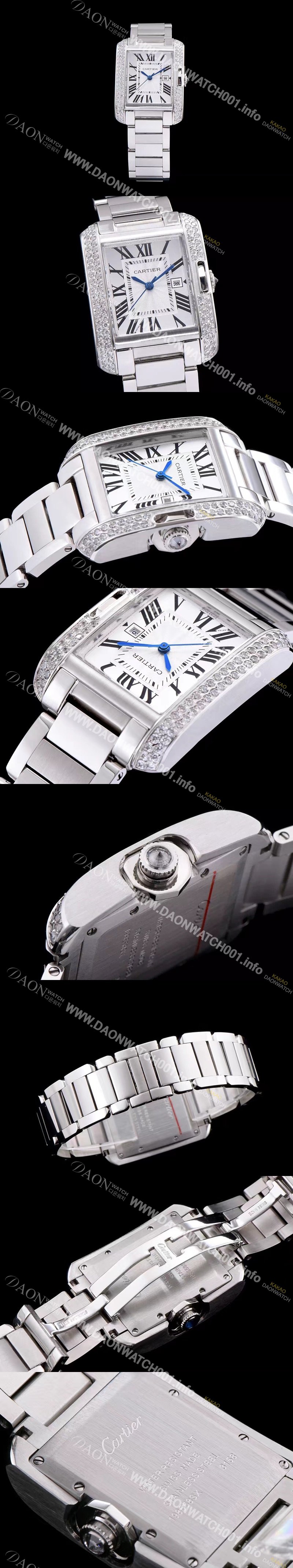 홍콩명품 [까르띠에] 남성용 탱크 WT100028 앙글레즈 워치!! 브릴리언트 컷 다이아몬드 베젤 실버 마감 래커 플렝케 다이얼 쿼츠 무브먼트 CAR0014