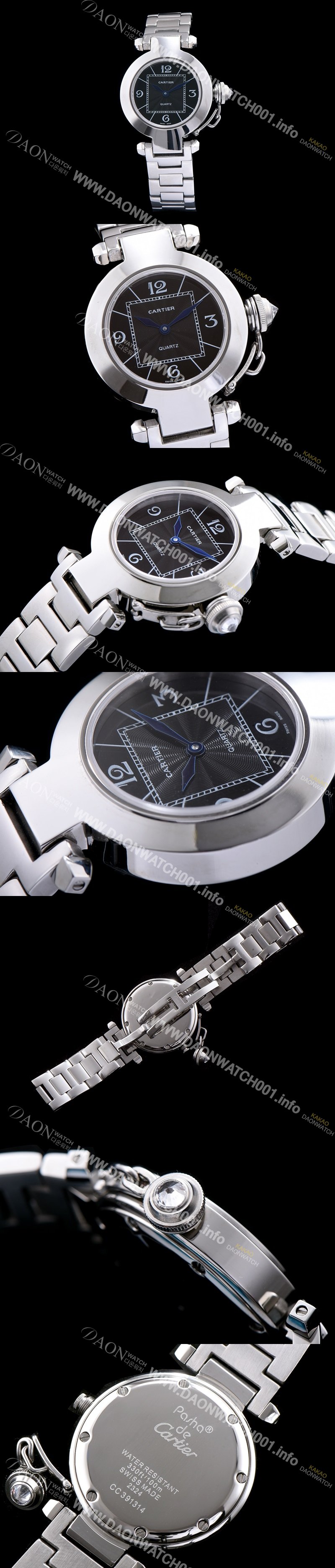 홍콩명품 [까르띠에] 남성용 파샤 블랙 다이얼 스위스 쿼츠 무브먼트 CAR0501