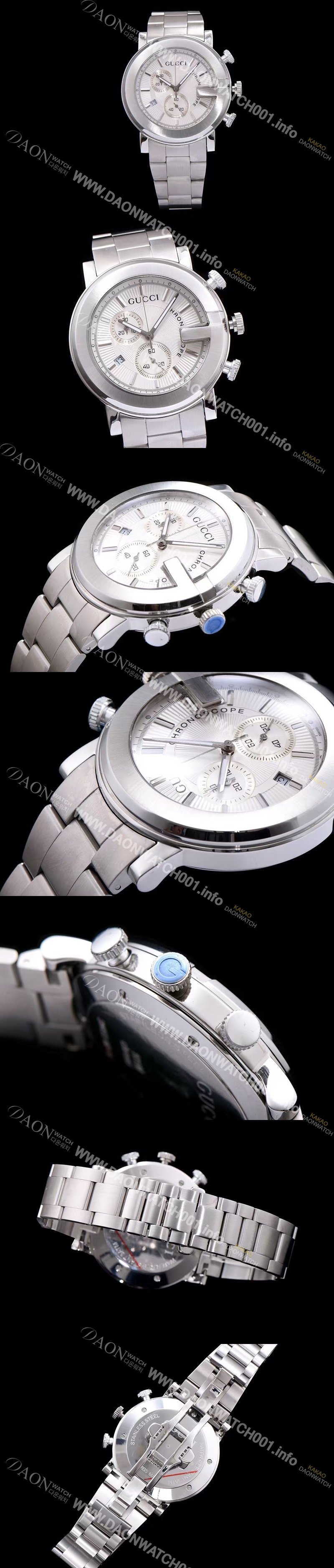 홍콩명품 [구찌] 남성용 G-크로노 177890 I1630 8462 크로노스카프 G 모양 베젤 화이트 텍스쳐 다이얼 브레이슬릿 스위스 쿼츠 무브먼트 GUC4241