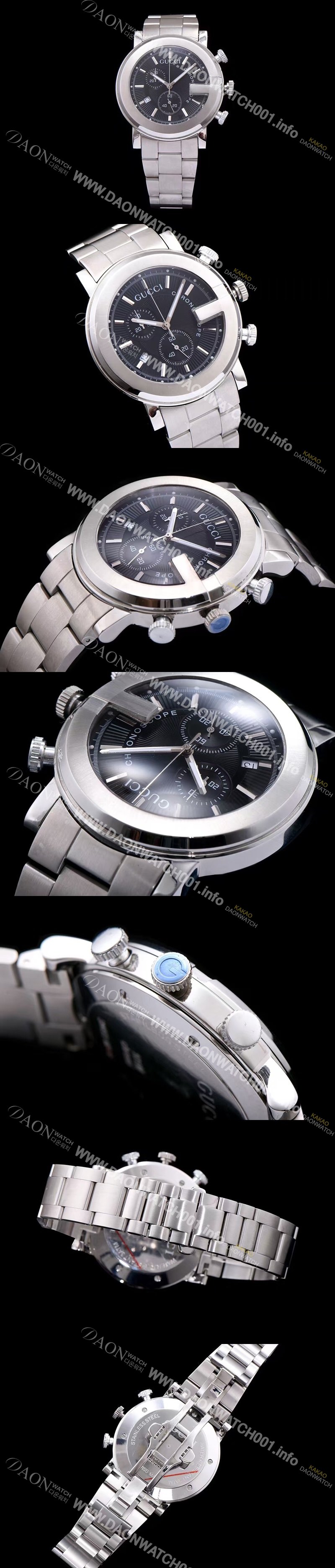 홍콩명품 [구찌] 남성용 G-크로노 177890 I1630 8462 크로노스카프 G 모양 베젤 블랙 텍스쳐 다이얼 브레이슬릿 스위스 쿼츠 무브먼트 GUC4240
