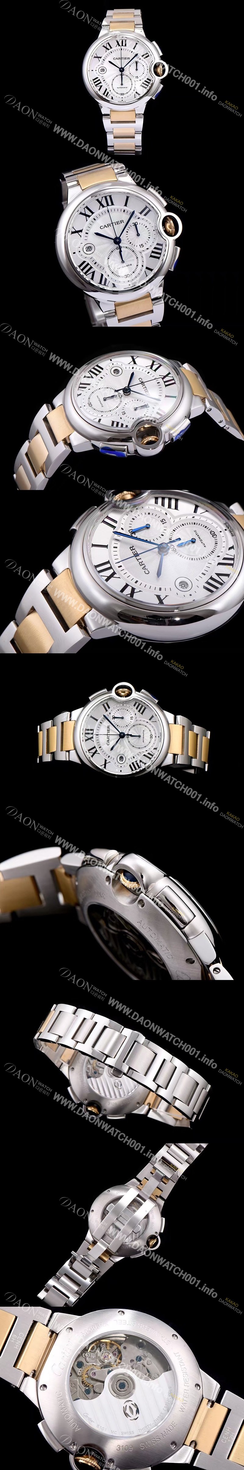 홍콩명품 [까르띠에] 남성용 발롱블루 드 까르띠에 W6920063화이트 다이얼 크로노그래프 업버전 7750-2 오토매틱 무브먼트 CAR0100