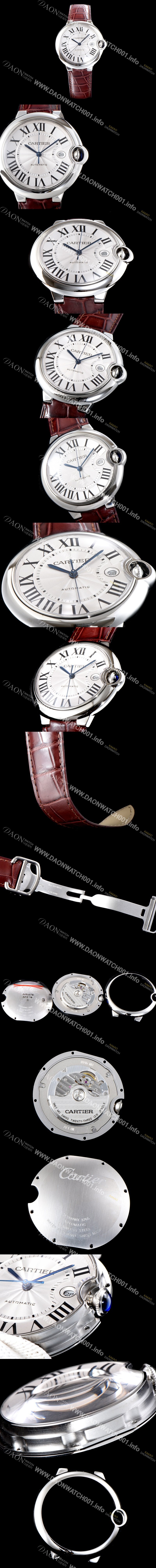 홍콩명품 [까르띠에] 남성용 2019신상 발롱블루 W69016Z4 42mm 브라운 악어가죽 밴드 화이트 다이얼 오토매틱 무브먼트 CAR0510