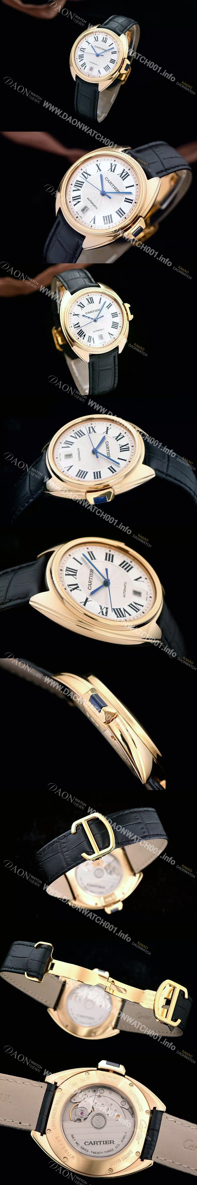 홍콩명품 [까르띠에] 남성용 최신버전!! 끌레 드 까르띠에 WGCL0002 18K 옐로우골드 케이스 실버 플렝케 다이얼 오토매틱 무브먼트 CAR0121