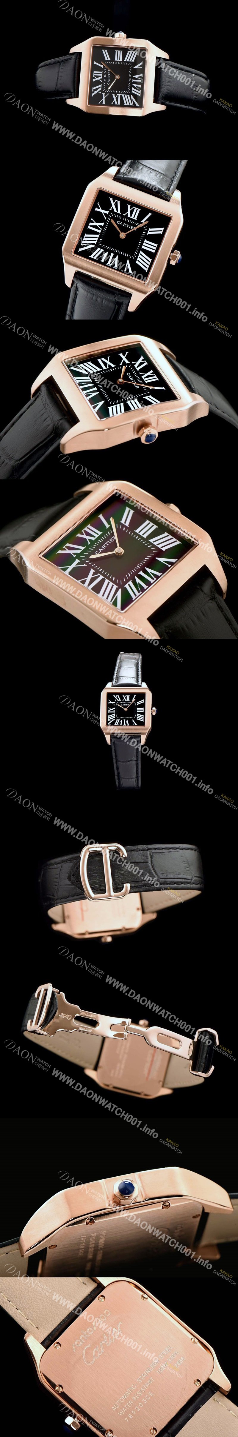 홍콩명품 [까르띠에] 남여공용 산토스 시리즈 9015 무브먼트 로즈골드 베젤 블랙 다이얼 CAR0014