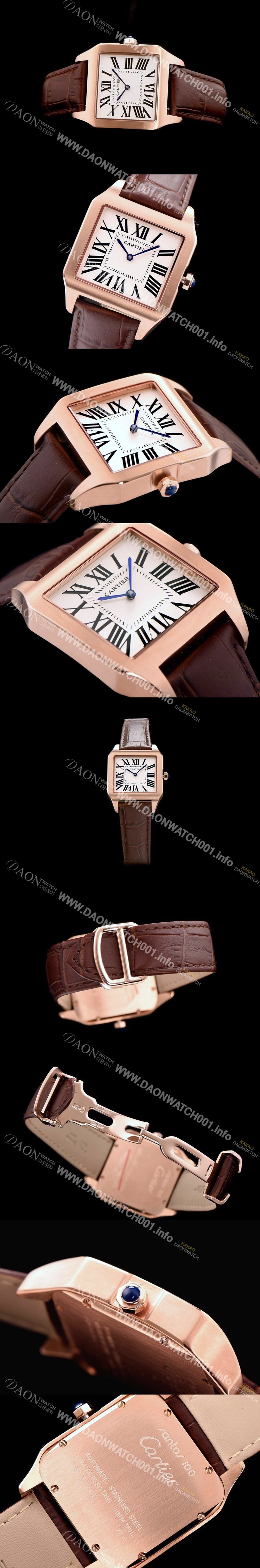 홍콩명품 [까르띠에] 남여공용 산토스 시리즈 9015 무브먼트 로즈골드 베젤 화이트 다이얼 CAR0012