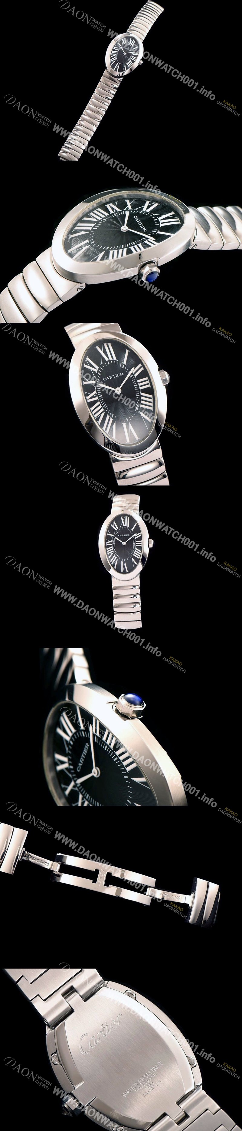 홍콩명품 [까르띠에] 여성용 베누아 스위스 쿼츠 실버 베젤 블랙 다이얼 CAR0010