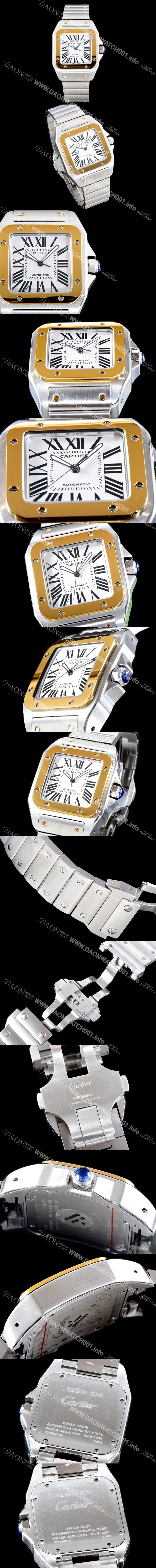 홍콩명품 [까르띠에] 남성용 산토스 시리즈 100 W200728G 베스트 에디션 18k 옐로골드 투톤콤비 화이트 다이얼 브레이슬릿 오토매틱 무브먼트 CAR0009