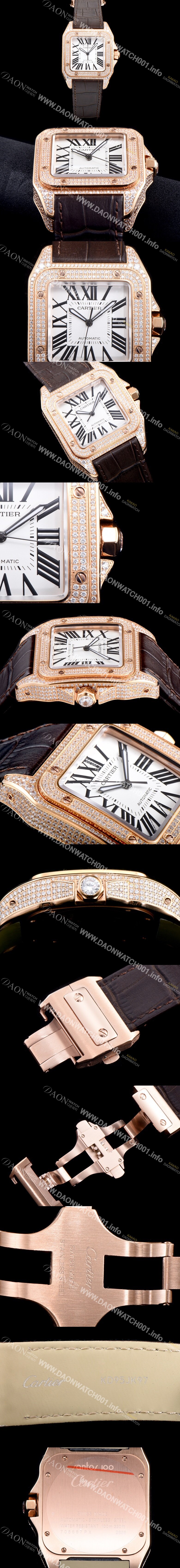홍콩명품 [까르띠에] 남성용 산토스 100 XL 로즈골드 다이아몬드 화이트 다이얼 CAR0131