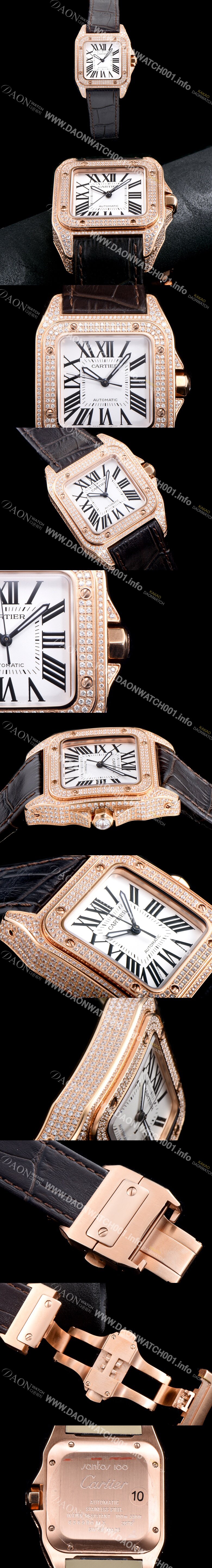 홍콩명품 [까르띠에] 남여공용 산토스 100 MM 로즈골드 다이아몬드 화이트 다이얼 CAR0130