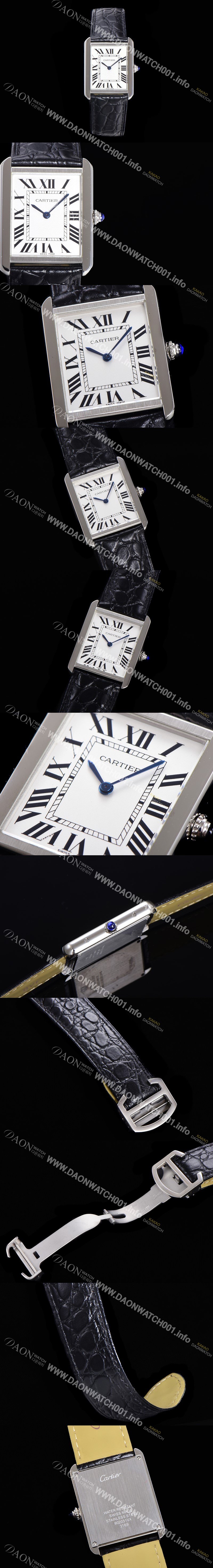홍콩명품 [까르띠에] 남성용 신상 탱크 WSTA0028 화이트 다이얼 34.8mm 커플용 악어가죽 쿼츠 무브먼트 CAR0130