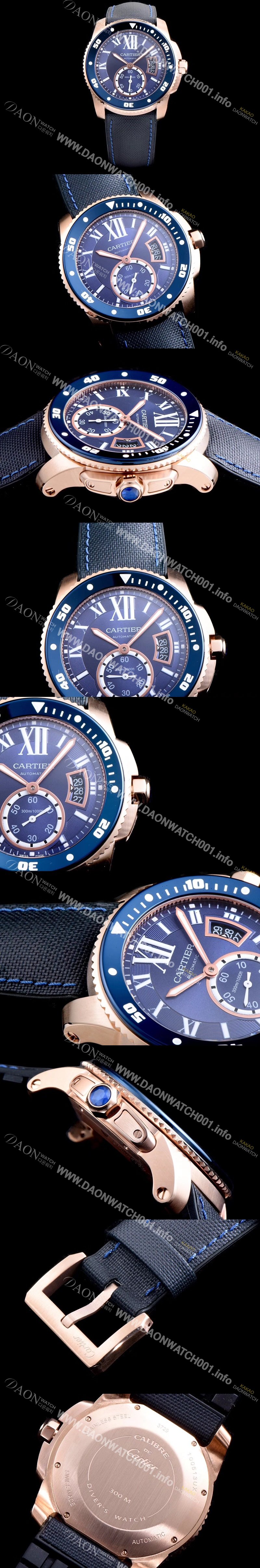 홍콩명품 [까르띠에] 남성용 칼리브 드 까르띠에 WGCA0009 로즈골드&블루세라믹 베젤 블루 다이얼 ETA 2824-2 오토매틱 무브먼트 CAR0130