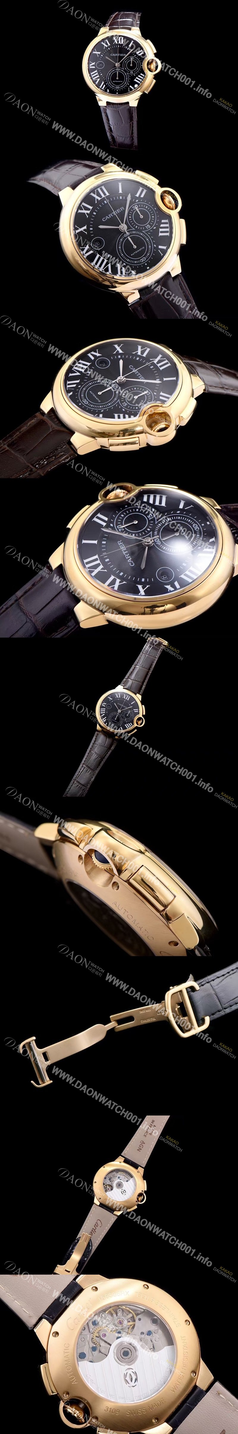 홍콩명품 [까르띠에] 남성용 발롱블루 드 까르띠에 W6920007 18k 옐로골드 화이트 텍스쳐드 다이얼 크로노그래프 오토매틱 무브먼트 CAR0114