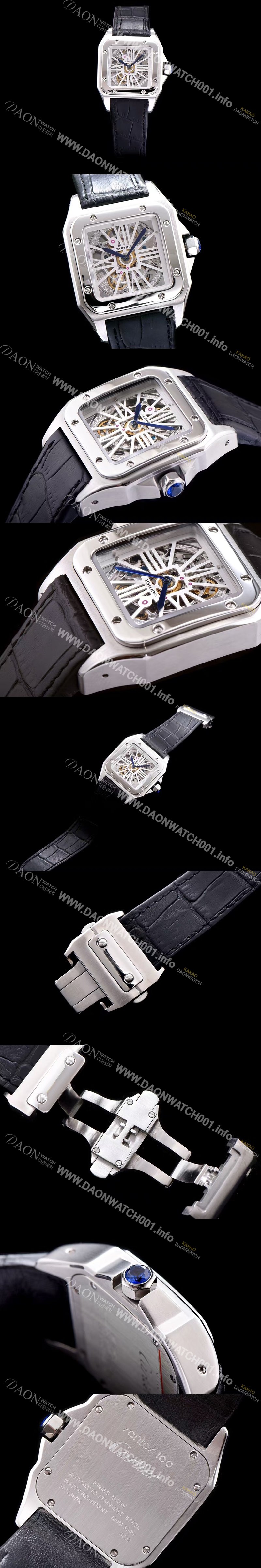 홍콩명품 [까르띠에] 남성용 신상출시!!산토스 뒤몽 컬렉션 W2020018 18k 화이트 골드 스켈레톤 다이얼 오토매틱 무브먼트 CAR0110