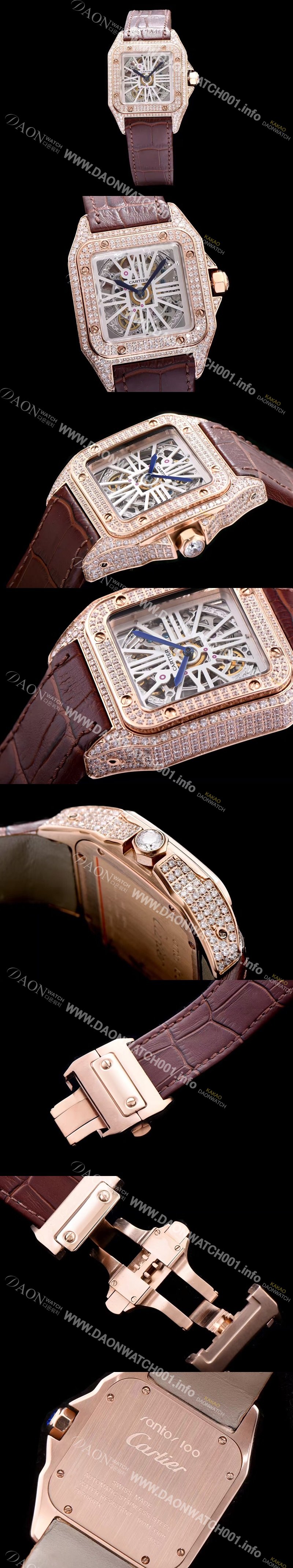 홍콩명품 [까르띠에] 남성용 신상출시!!산토스 뒤몽 컬렉션 HPI00587 18k 로즈골드 다이아몬드 셋팅 스켈레톤 다이얼 오토매틱 무브먼트 CAR0115