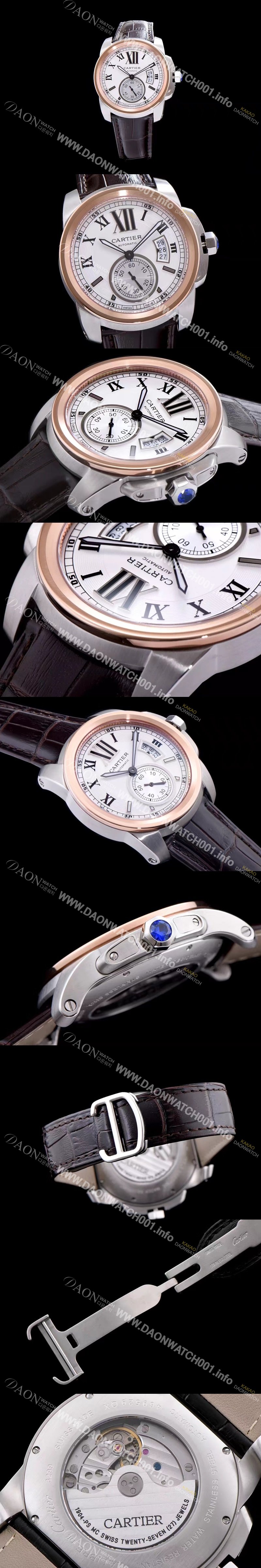 홍콩명품 [까르띠에] 남성용 칼리브 드 까르띠에 W7100039 18k 로즈골드 베젤 화이트 다이얼 오토매틱 무브먼트 CAR0100