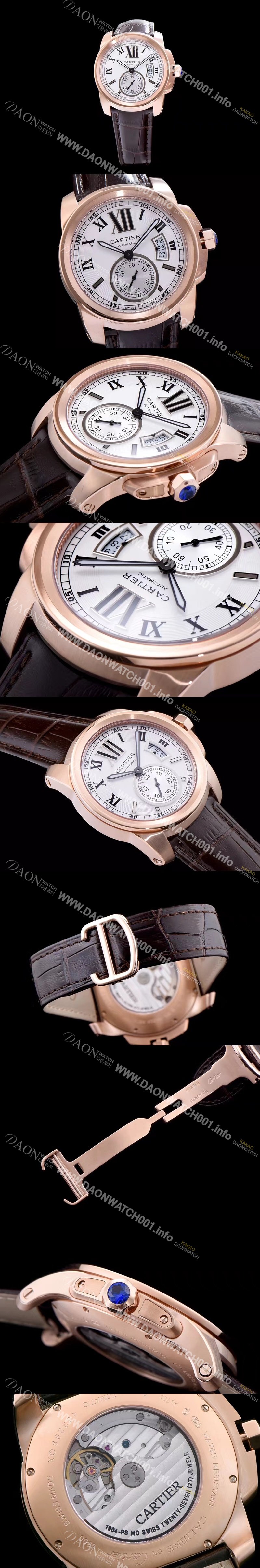 홍콩명품 [까르띠에] 남성용 칼리브 드 까르띠에 W7100009 18k 로즈골드 화이트 다이얼 오토매틱 무브먼트 CAR0103