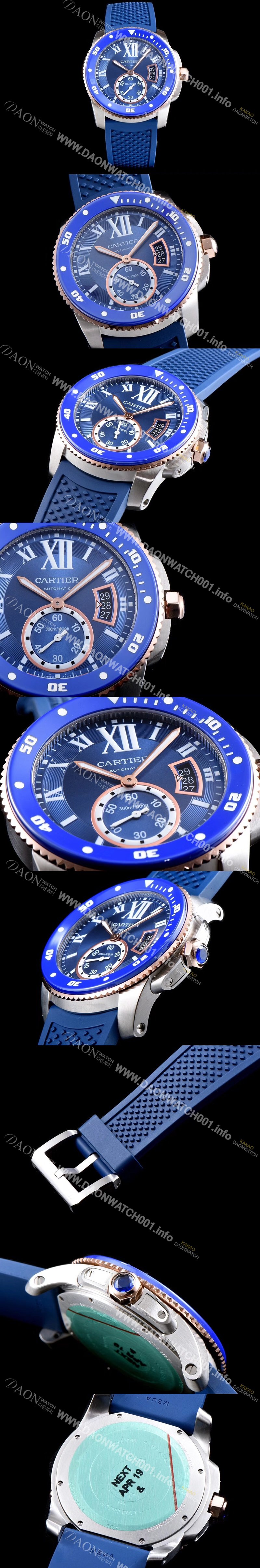 홍콩명품 [까르띠에] 남성용 칼리브 드 까르띠에 W2CA0009 최신형 다이버 데일리워치 18k 로즈골드 투톤콤비 케이스 블루 세라믹 베젤 서브 세컨즈 블루 다이얼 오토매틱 무브먼트 CAR0045