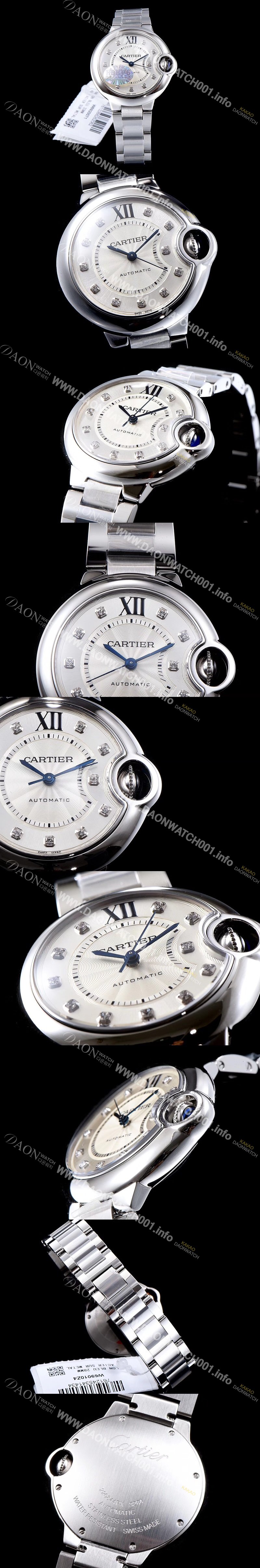 홍콩명품 [까르띠에] 남성용 남녀 베스트모델!!발롱블루 드 까르띠에 WE902075 다이아몬드 인덱스 화이트 실버 썬더스트 브레이슬릿 다이얼 오토매틱 무브먼트 CAR0002