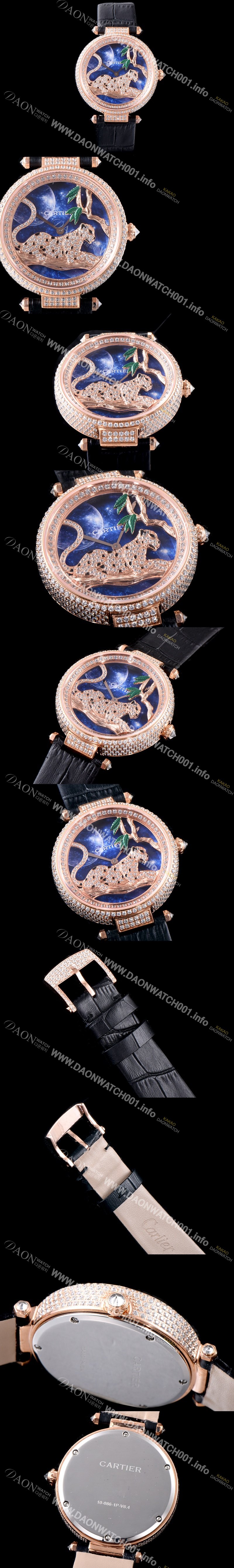 홍콩명품 [까르띠에] 남성용 팬더 오 끌레르 드 륀 드 까르띠에 HPI00712 18K 로즈골드 하이 쥬얼 세팅 픽첼 다이얼 스위스 쿼츠 무브먼 CAR0012