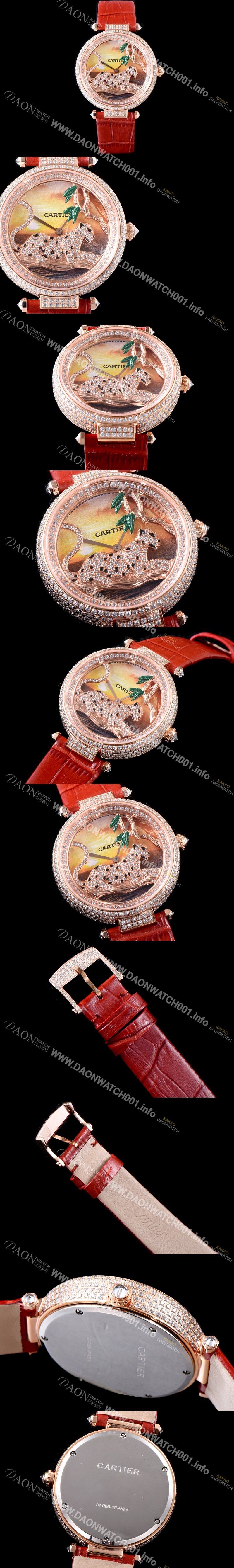 홍콩명품 [까르띠에] 남성용 팬더 오 끌레르 드 륀 드 까르띠에 HPI00712 18K 로즈골드 하이 쥬얼 세팅 픽첼 다이얼 스위스 쿼츠 무브먼 CAR0011