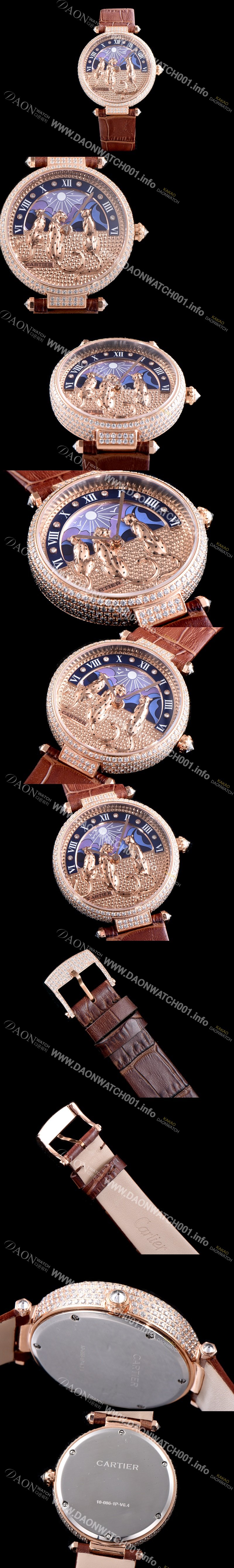 홍콩명품 [까르띠에] 남성용 레브 드 팬더 HPI00930 18K 로즈골드 하이 쥬얼 세팅 픽첼 다이얼 스위스 쿼츠 무브먼 CAR0010