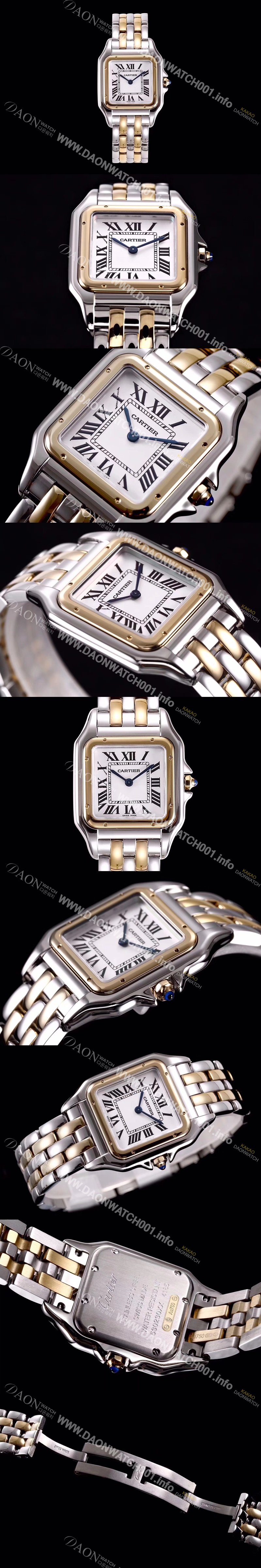 홍콩명품 [까르띠에] 여성용 NEW 쿼츠 타입 팬더 드 까르띠에 워치 W2PN0007 미듐 모델 18K 옐로우 골드&스틸 케이스 화이트 다이얼 브레이슬릿 스위스 쿼츠 무브먼 CAR4045