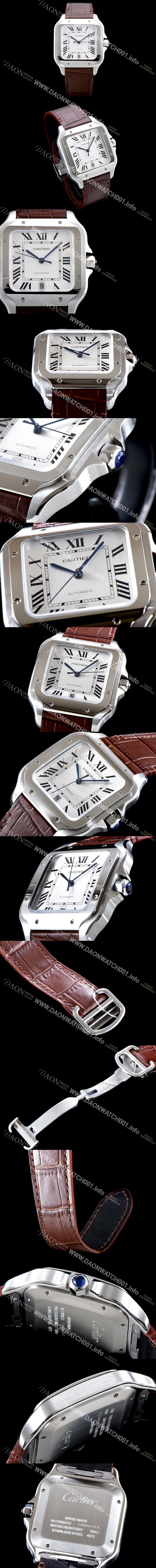 홍콩명품 [까르띠에] 남성용 산토스 드 까르띠 WSSA0009 라지 모델-데이트 정품 동일 사이즈 실버 마감 오팔린 다이얼 오토매틱 무브먼트 CAR4000