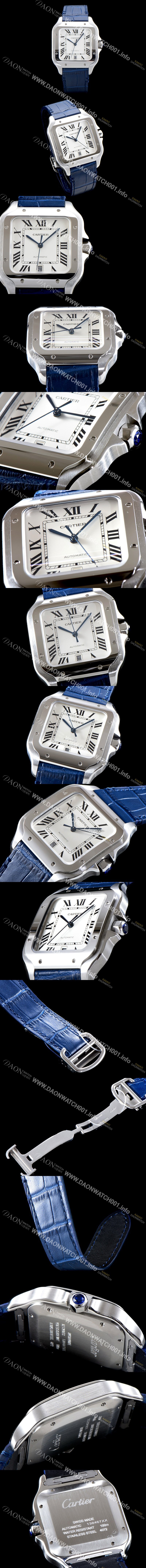 홍콩명품 [까르띠에] 남성용 산토스 드 까르띠 WSSA0009 라지 모델-데이트 정품 동일 사이즈 실버 마감 오팔린 다이얼 오토매틱 무브먼트 CAR4003