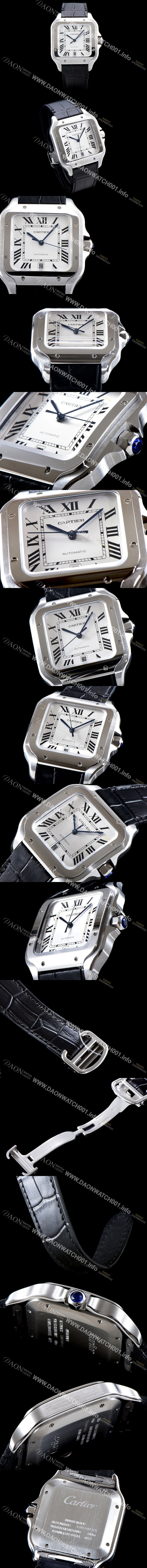 홍콩명품 [까르띠에] 남성용 산토스 드 까르띠 WSSA0009 라지 모델-데이트 정품 동일 사이즈 실버 마감 오팔린 다이얼 오토매틱 무브먼트 CAR4000