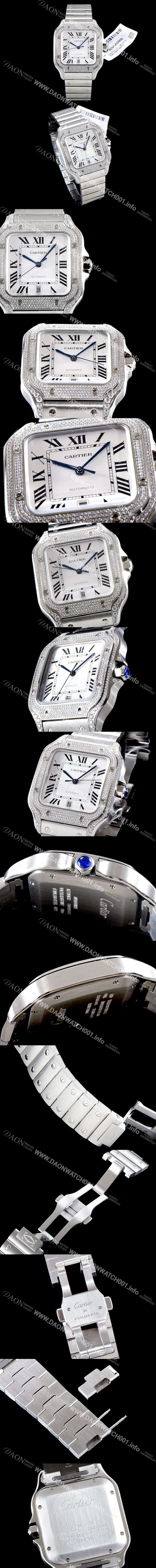 홍콩명품 [까르띠에] 남성용 산토스 100 베스트 에디션 WJSA0006 쥬얼 다이아몬드 셋팅 베젤 실버 다이얼 오토매틱 무브먼트 CAR4411
