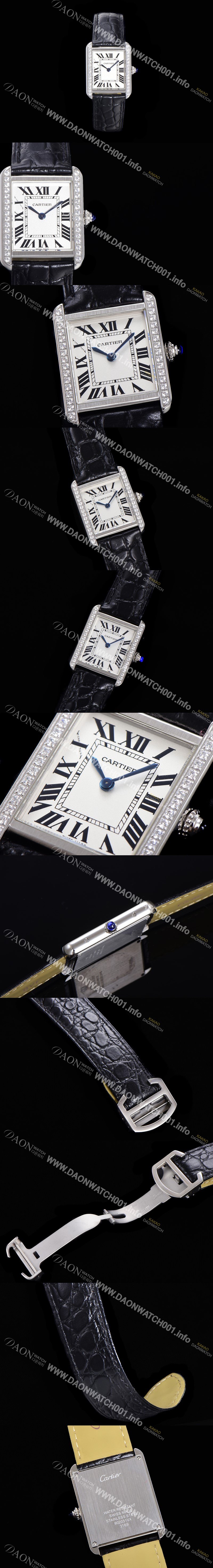 홍콩명품 [까르띠에] 여성용 탱크 WJTA0011 로마 인덱스 31mm 화이트 다이얼 커플용 악어가죽 쿼츠 무브먼트 CAR0500
