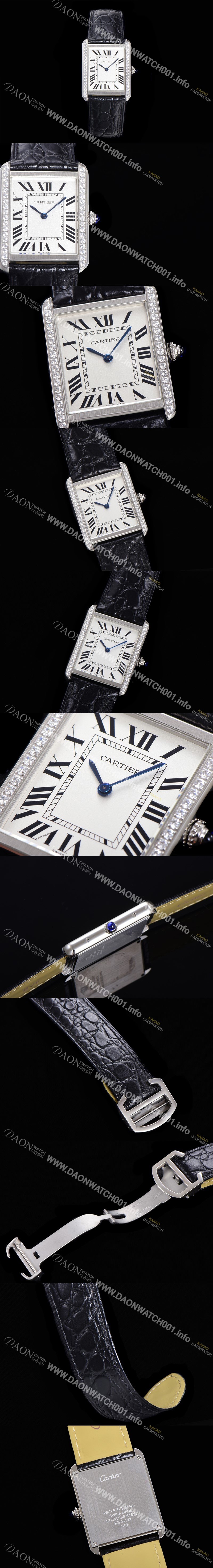 홍콩명품 [까르띠에] 남성용 탱크 WJTA0015 로마 인덱스 34.8mm 화이트 다이얼 커플용 악어가죽 쿼츠 무브먼트 CAR0501