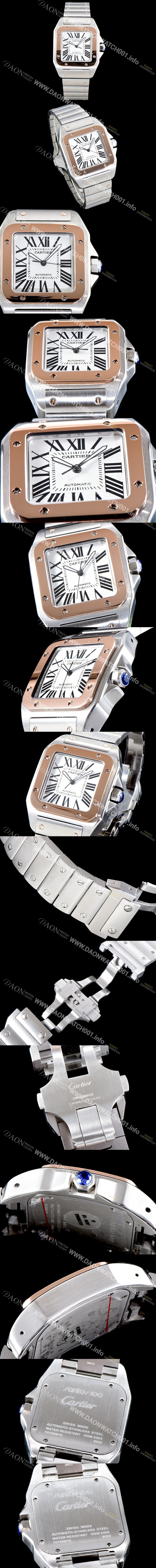 홍콩명품 [까르띠에] 남성용 산토스 시리즈 100 W200728G 베스트 에디션 18k 로즈골드 투톤콤비 화이트 다이얼 브레이슬릿 오토매틱 무브먼트 CAR4004