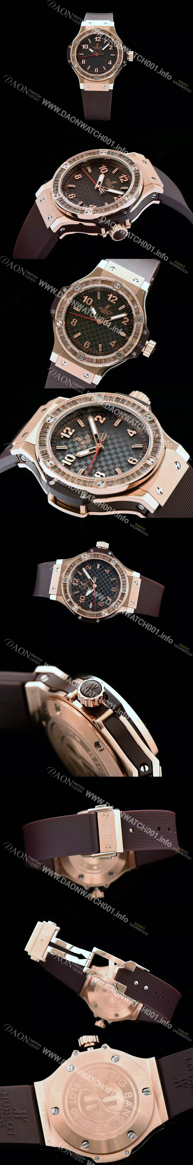 홍콩명품 [휴블렛] 여성용 빅뱅 에볼루션 쿼츠 다이아몬드 버젼 브라운다이얼 HUB0415