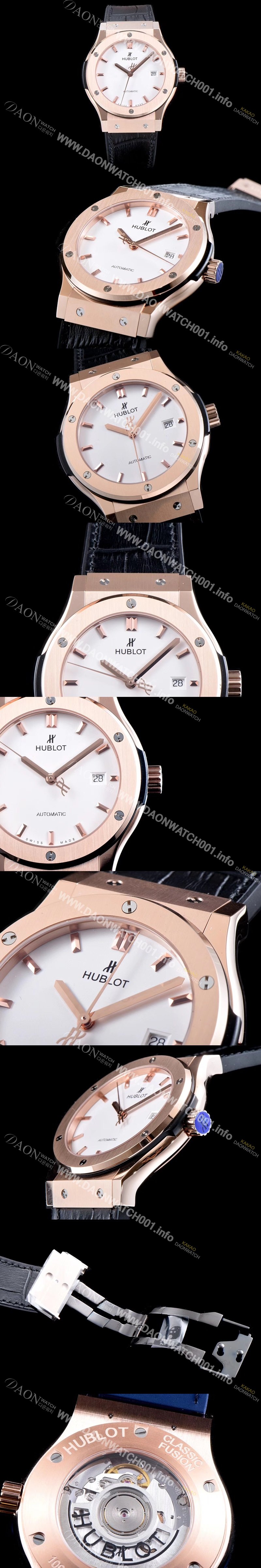 홍콩명품 [휴블렛] 남성용 클레식 퓨전 511.OX.2611.LR 데일리워치 심플하고 클래식한 타입!! 18k 로즈골드 케이스 화이트 다이얼 블랙 레더스트랩 오토매틱 무브먼트 HUB0240