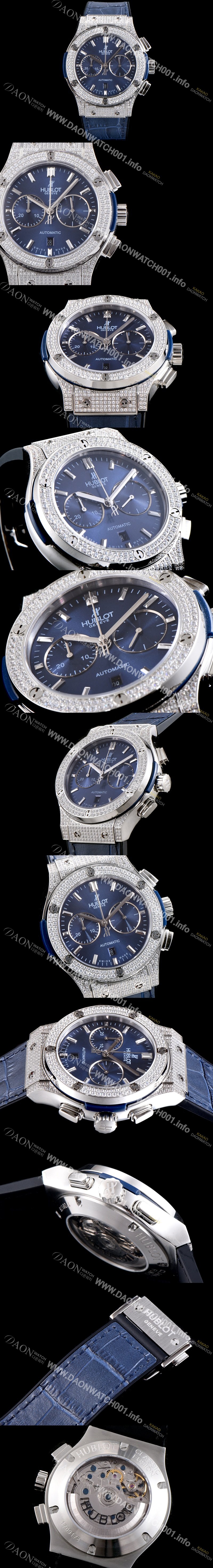 홍콩명품 [휴블렛] 남성용 클레식 퓨전 521.NX.1171.LR.1104 최상급 쥬얼 다이아몬드 세팅 크로노그래프 블루 다이얼 오토매틱 무브먼트 HUB0201