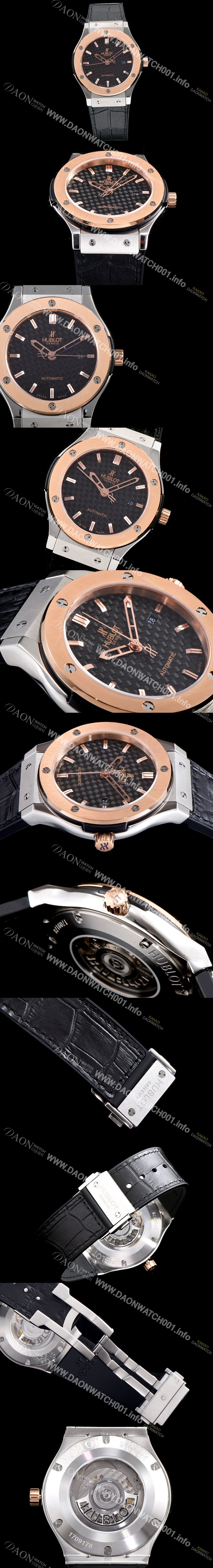 홍콩명품 [휴블렛] 남성용 클레식 퓨전 511.NO.1180.LR 18K 로즈골드 투톤콤비 케이스 블랙 텍스쳐드 다이얼 오토매틱 무브먼트 HUB0200