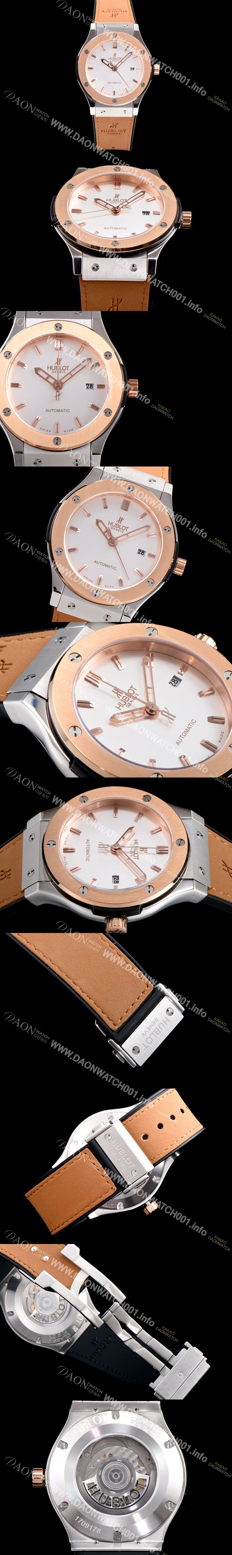 홍콩명품 [휴블렛] 남성용 클레식 퓨전 511.NO.1180.LR 18K 로즈골드 투톤콤비 케이스 화이트 다이얼 오토매틱 무브먼트 HUB0200