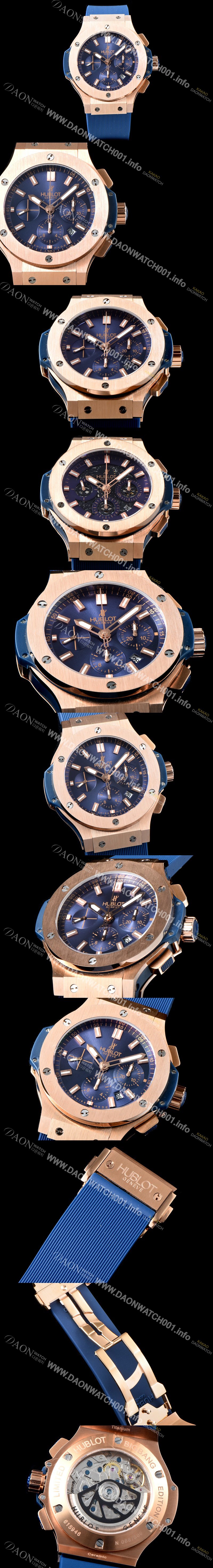 홍콩명품 [휴블렛] 남성용 New pgrade!!빅뱅 301.PX.7180.LR 18K 로즈 골드 크로노그래프 44MM 블루 다이얼 수정형 ETA 7750 오토매틱 무브먼트 HUB0231