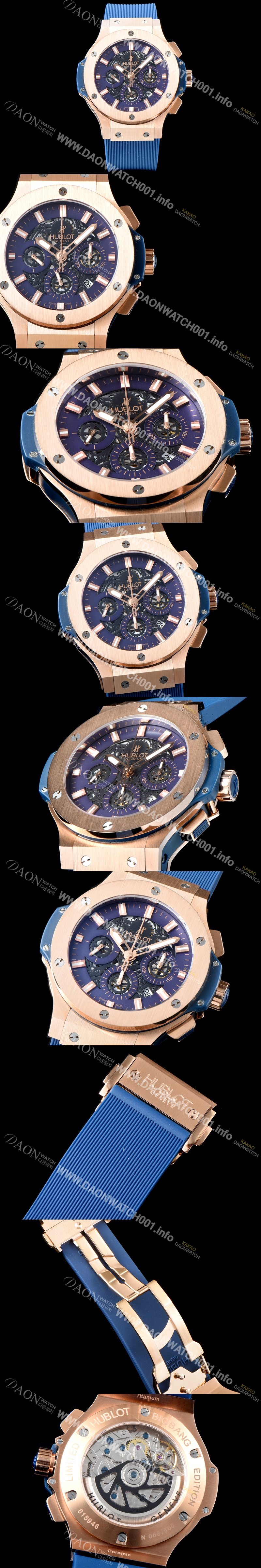 홍콩명품 [휴블렛] 남성용 New pgrade!!빅뱅 341.PB.131.RX 18K 로즈 골드 크로노그래프 44MM 블루&스켈레톤 다이얼 수정형 ETA 7750 오토매틱 무브먼트 HUB0230