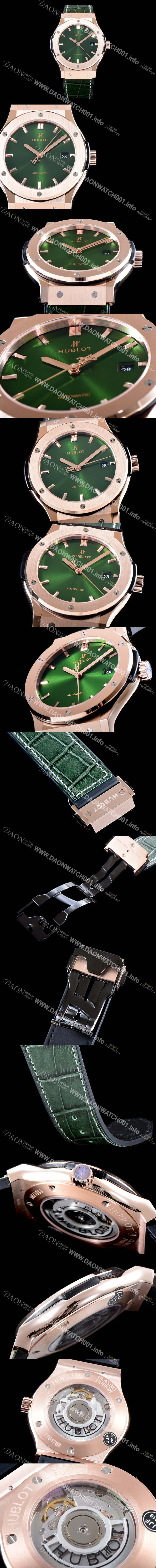 홍콩명품 [휴블렛] 남성용 클레식 퓨전 565.OX.8980.LR 논그로노형 티타늄 그린 에디션!!그린 다이얼 18K 로즈골드 오토매틱 무브먼트 HUB0211